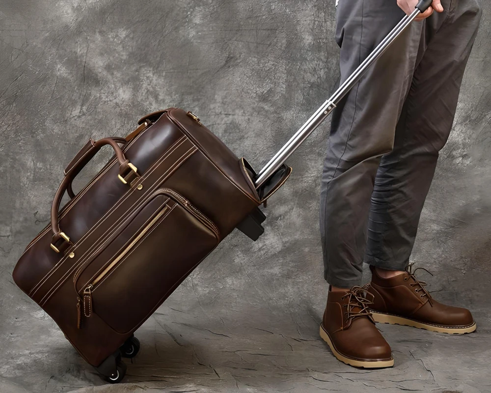 leather luggage with wheels