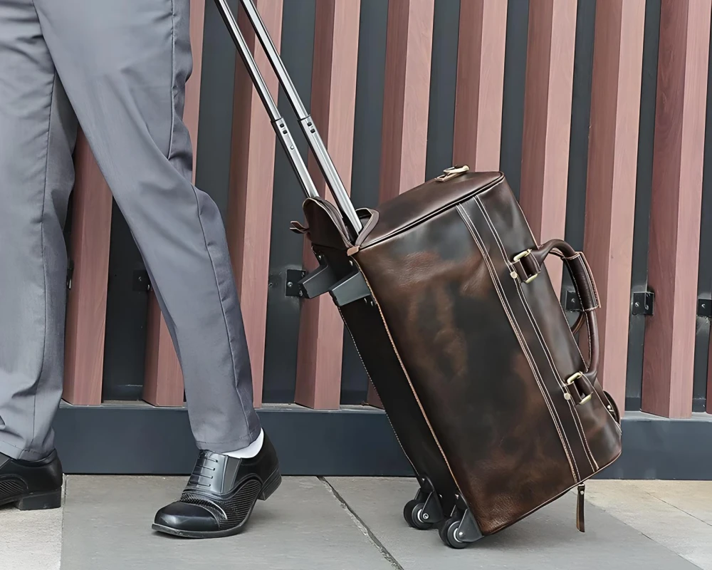 brown leather carry on luggage