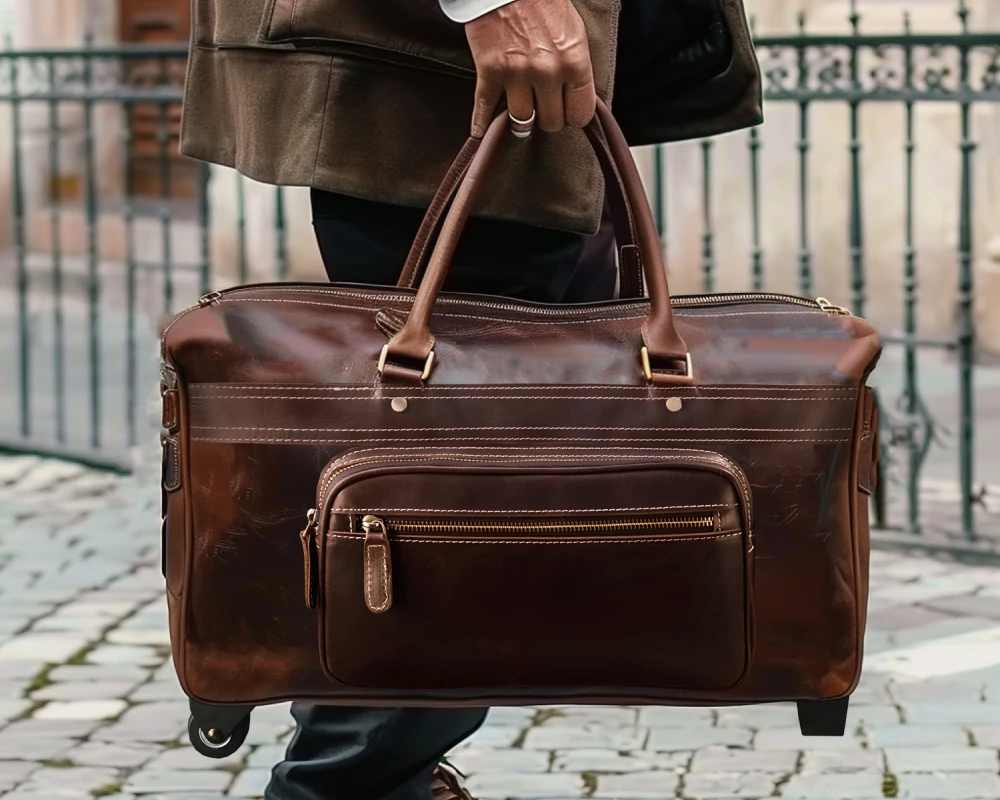 brown leather carry on luggage